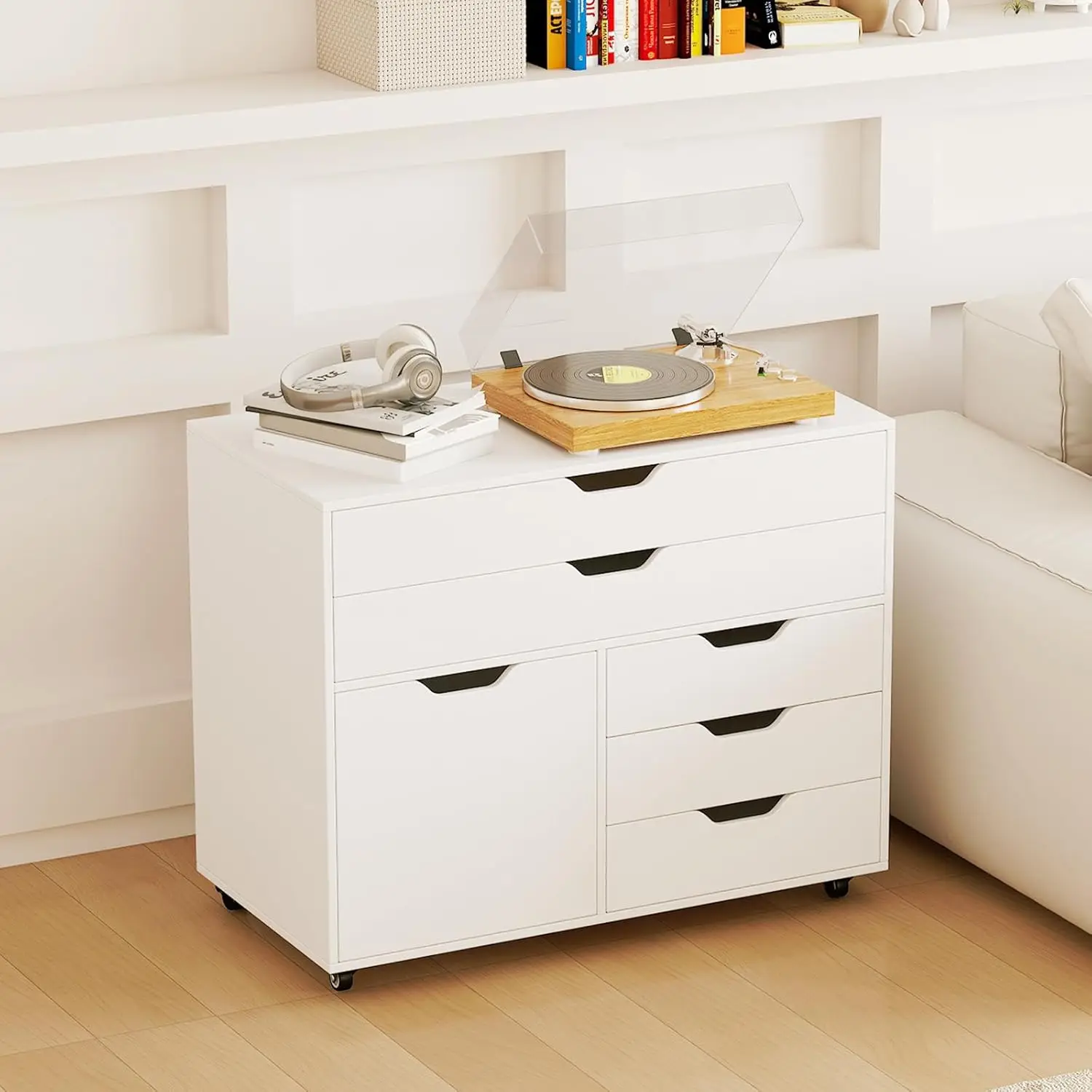 Rolling Lateral File Cabinet 5 Drawers 220 Lbs Heavy Duty Load Capacity Mobile Office Craft Storage  Business Furniture