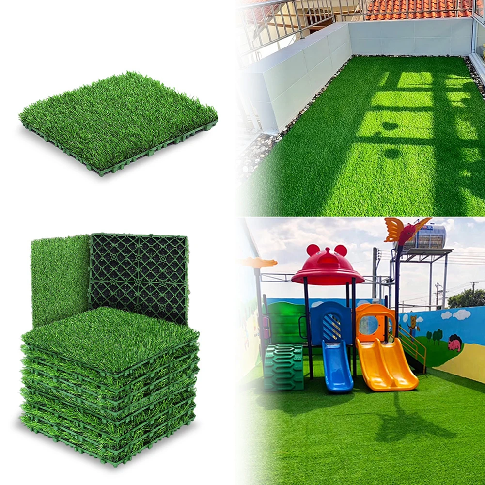 10 Pcs 12 Inchx12 Inch Realistic Grass Turf Tile Interlocking Grass Deck Tiles Flooring Decor Pad for Garden Lawn Patio Balcony