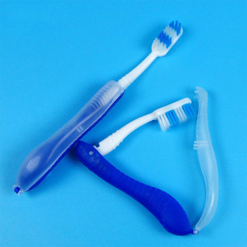 Bristle Folding Travel Toothbrush Portable Hiking Toothbrush Camping Dental Brush(Blue)