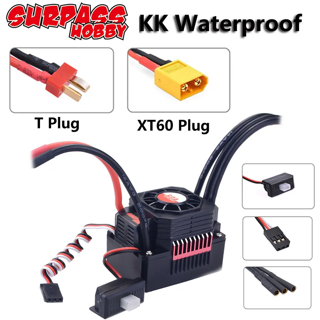

SURPASS HOBBY KK 60A Водонепроницаемые бесщеточные регуляторы скорости ESC T/XT60 для 1/10 Traxxas TRX4 Trx6 D90 RC Car Buggy Truck Запчасти