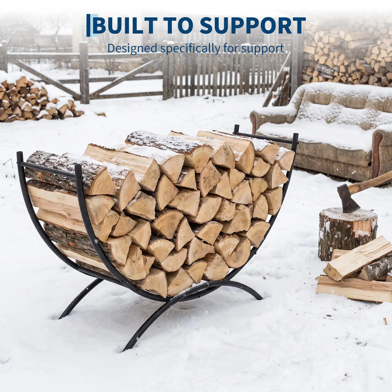 31.5 Inch Curved Firewood Rack, Powder Coated Steel Log Holder For Indoor And Outdoor Fireplace Fire Pit Patio, Rust Resistant And Keeps Wood Dry, Black