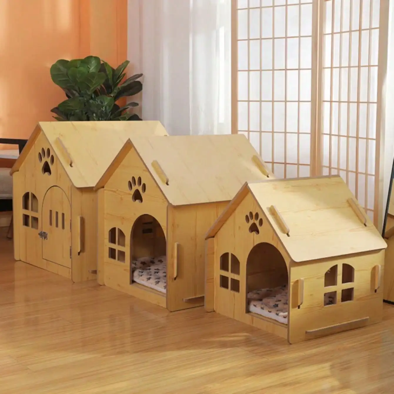 Colourtree Pet House Outdoor Pet House Outdoor Pet Kennel House Type Cottage Four Seasons Pet Kennel Pet Supplies(With Door)