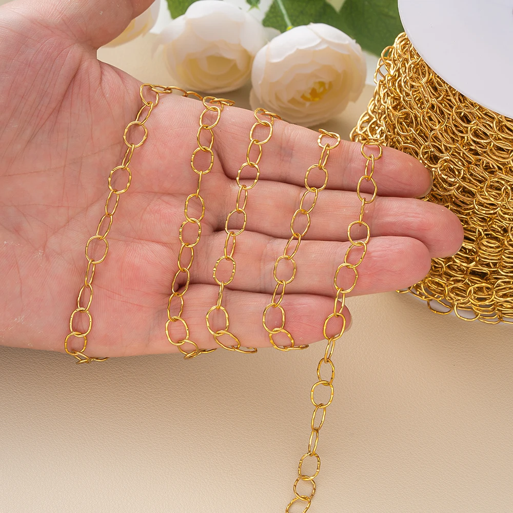 1meter 6.5x9mm Gold Plated Stainless Steel Round Circle Link Chain for Men Women Necklace Bracelet DIY Jewelry Making Supplies