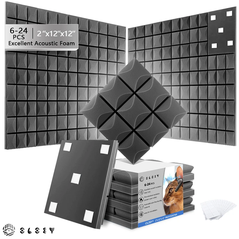 6/12/24Pcs Home Studio Absorbing Panels Office Soundproof Decoration Sponge For Wall Acoustic Echo Treatment Tile