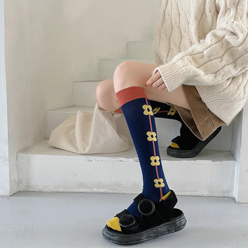 Calf socks European and American ins abstract art knee-length beautiful legs long combed cotton tide socks