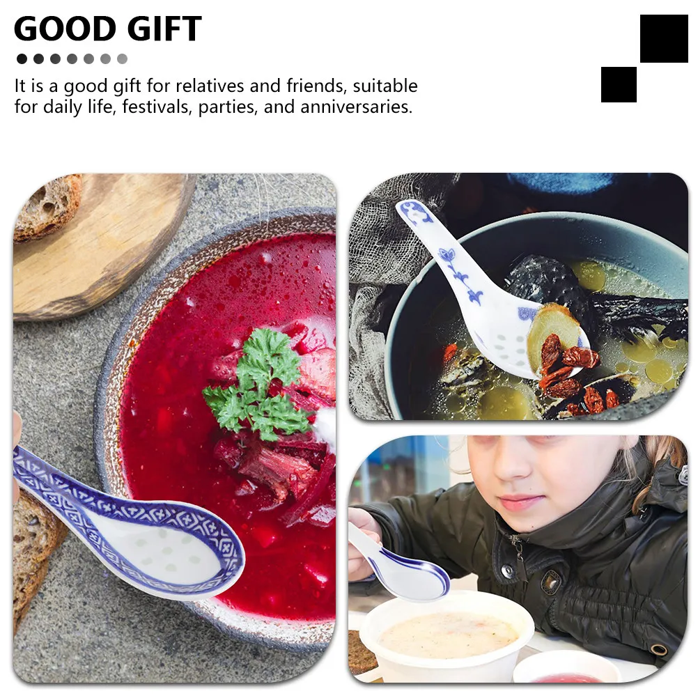 4Pcs Lightweight Compact Blue and White Ceramic Soup Spoons Fine Workmanship Simple Elegant Spoons for Soup Porridge Dessert