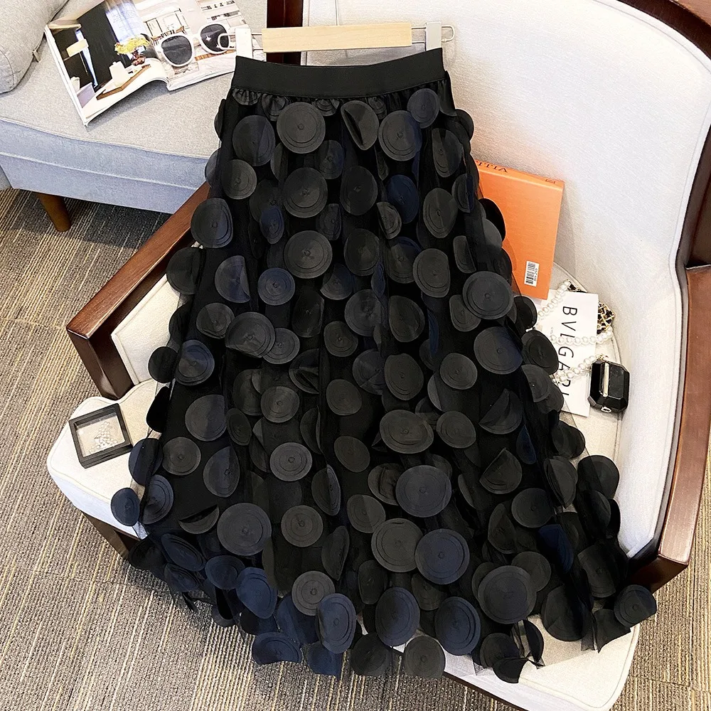 

3D Design Mesh Tulle Skirt Elegant Long Elastic a-line Tutu Skirt Party Half-Length Underskirt Fashion