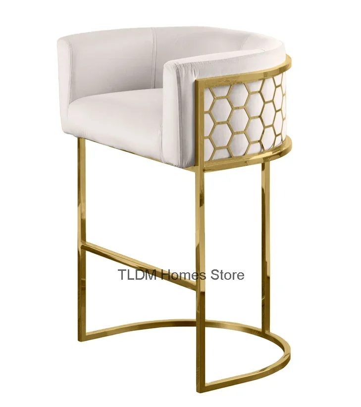 New modern industrial multi color metal bar chair velvet fabric bar stool with honeycomb backrest