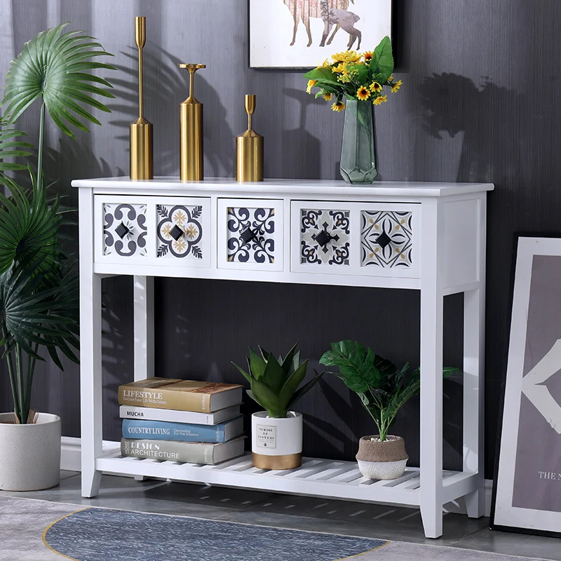 American Living Room Hallway Wood Drawer Console Table Household Entrance Long Narrow Side Decorative Cabinet Indoor Furniture