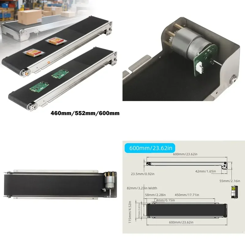 24V Mini Stainless Steel PU Belt Conveyor Machine 460-552mm Vending Machine Track Cargo Lane Channel DIY Conveyor Assembly