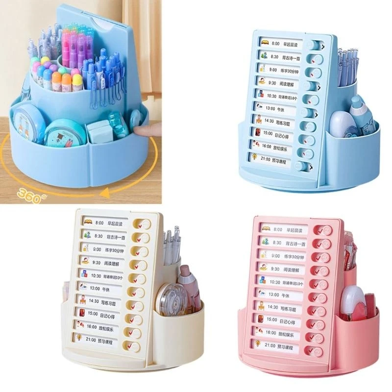 2 in 1 Rotating Pen Holder Chore Chart Checklist Board Desk Organizers Pencil Organisers Pen Box Stationery Accessories K92C