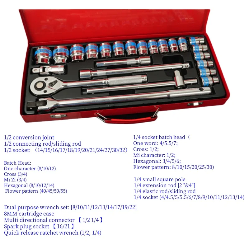 Blue Ribbon Socket Set - 24 Piece Auto Repair Kit with Quick Ratcheting Wrench Extension Tools - Image 6