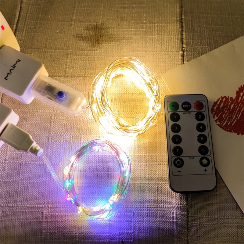 2/5/10/20M LED Silver Wire String Lights USB Remote Control Outdoor Waterproof for Holiday Christmas Wedding Party Decoration