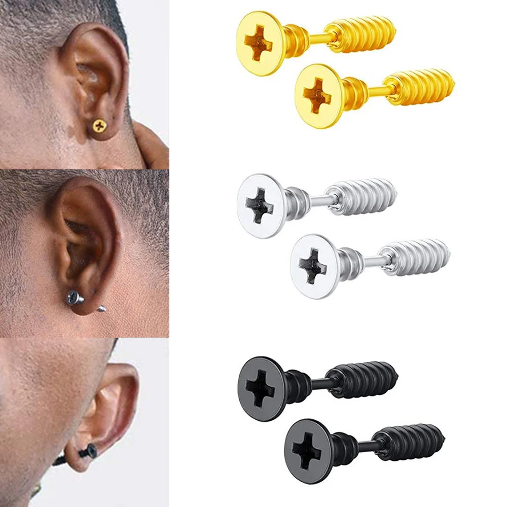 

2Pcs Surgical Steel Spike Tragus Helix Piercing Studs Earring Screw Cartilage Stud Earrings Men Women Hip Hop Style Body Jewelry