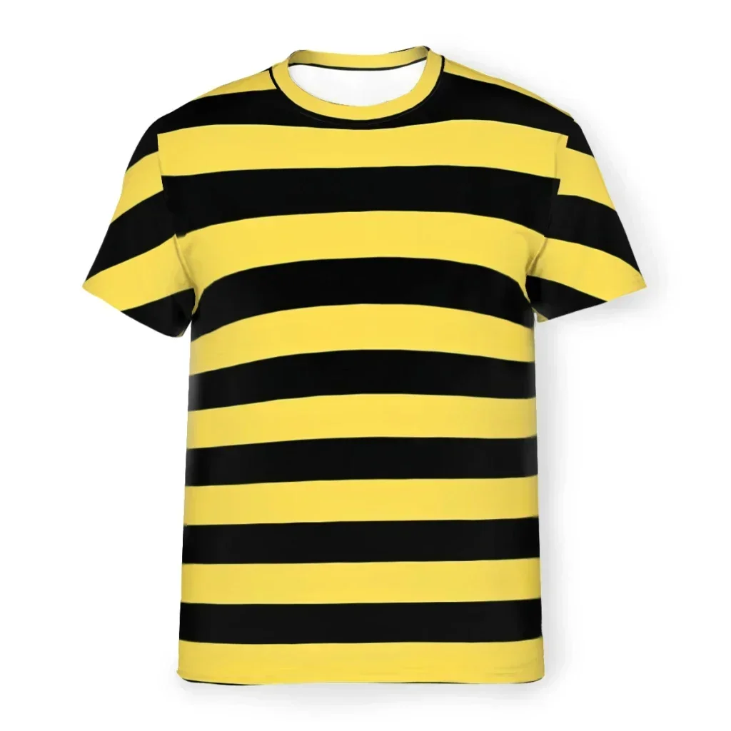 Fashionable men's colorful T-shirts, bee patterns, black and yellow stripes, slim fit for men, hip-hop style T-shirts for women
