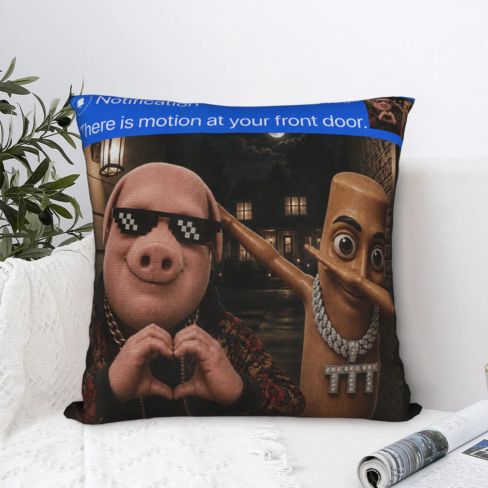 There is Motion at Your Front Door Tung Tung Tung John Pork Pillowcases  Pillow Case For Sofa Home Decoration Print Pillow Cover