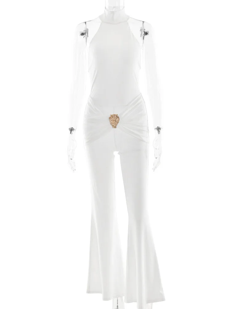 مثير Bal Svel سليم صالح بذلة عالية الخصر السراويل الطويلة مثير با تصميم لا تسمية العلامة التجارية 00٪ محتوى النسيج