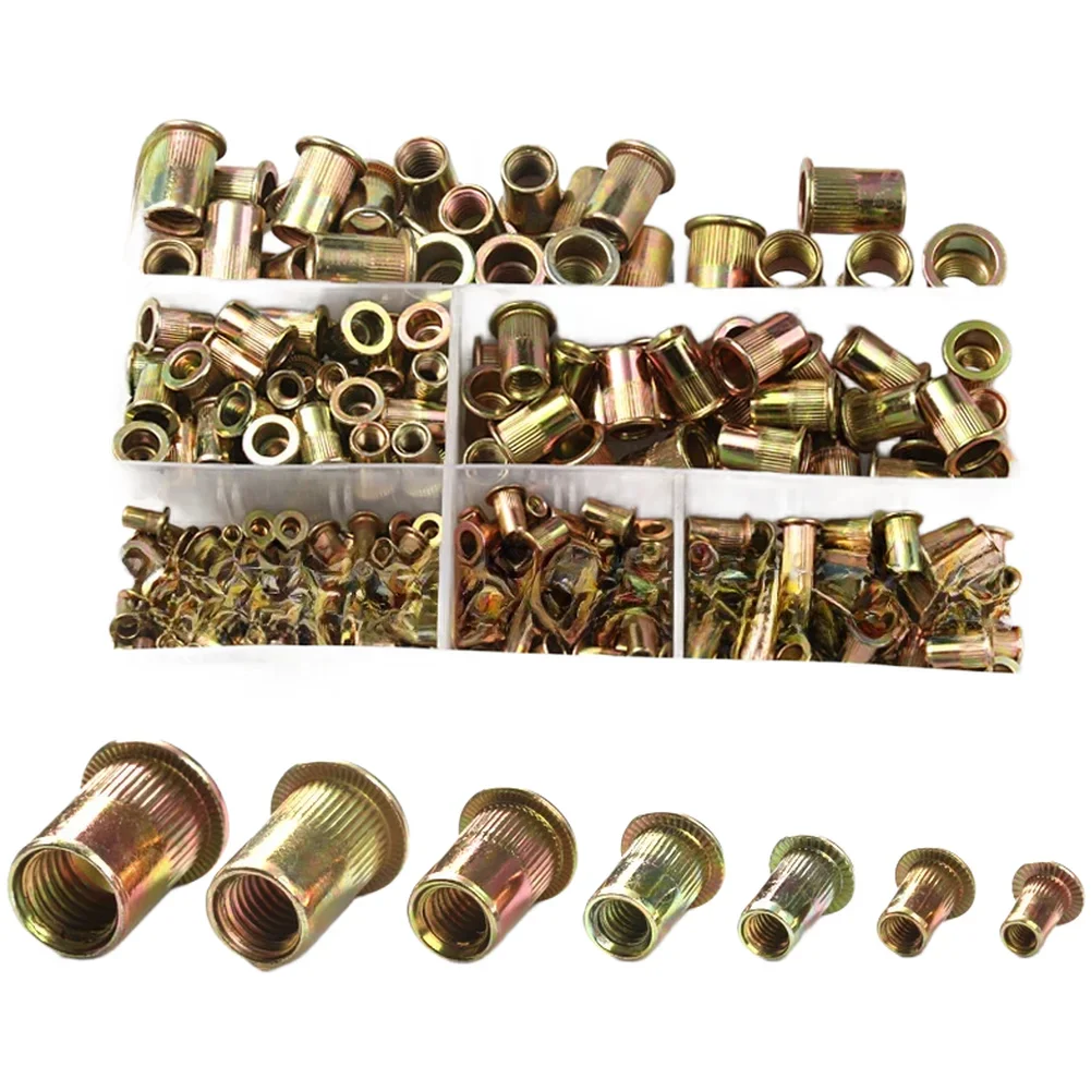 300pcs Colored Zinc Plated Rivet Nut Kit FOR M3 /5/6/8/10/12MM Carbon Steel Fasteners Set For Auto Repair And DIY Projects