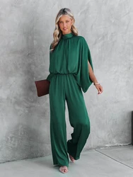 Jumpsuits Voor Vrouwen 2022 Elegante Herfst Elegante Casual Lange Mouw Effen Kleur Taille Losse Wijde Pijpen Broek Jumpsuit