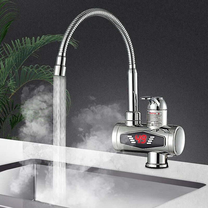 3000W Electric Kitchen Water Heater Faucet Tap Instant Hot Water Cold Heating Faucet Tankless Water with LED Digital Display