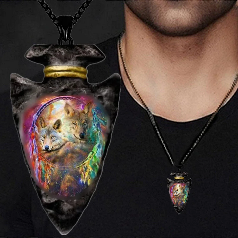 الإبداعية الملونة الحيوان الذئب شخصية الرجال الأسود سلسلة مثلث قلادة الهيب هوب القلائد للرجال الفولاذ المقاوم للصدأ مجوهرات هدية #3