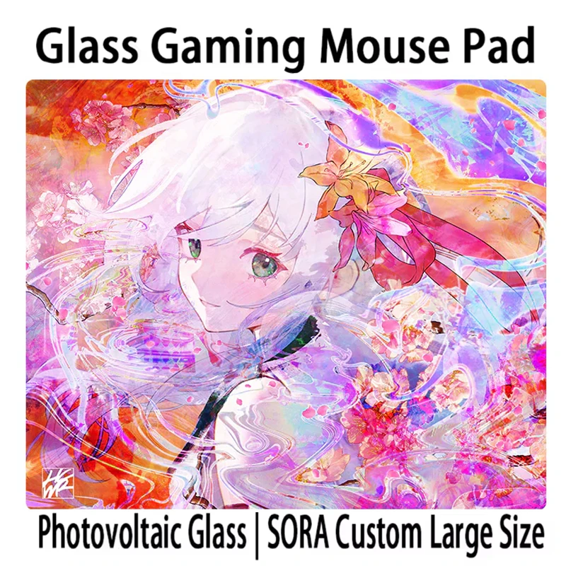 Hachiware Glass Mouse Pad Japanese Girls Hanabi Esports Games FPS Super Large 450X400MM Desktop Glass Pad Customized Accessories