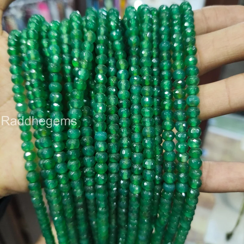AAA Faceted Beads Necklace 925 Sterling Silver, Green Emerald Gemstone