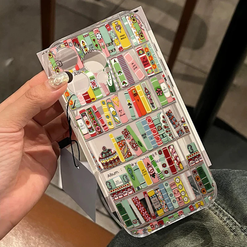 Kreatives Bücherregal-Muster Transparente Handyhülle für iPhone 15 Pro Max 16 13 17 14 ProMax 12 11 Plus 7 8 XS XR Klare Schutzhülle – Detail 8