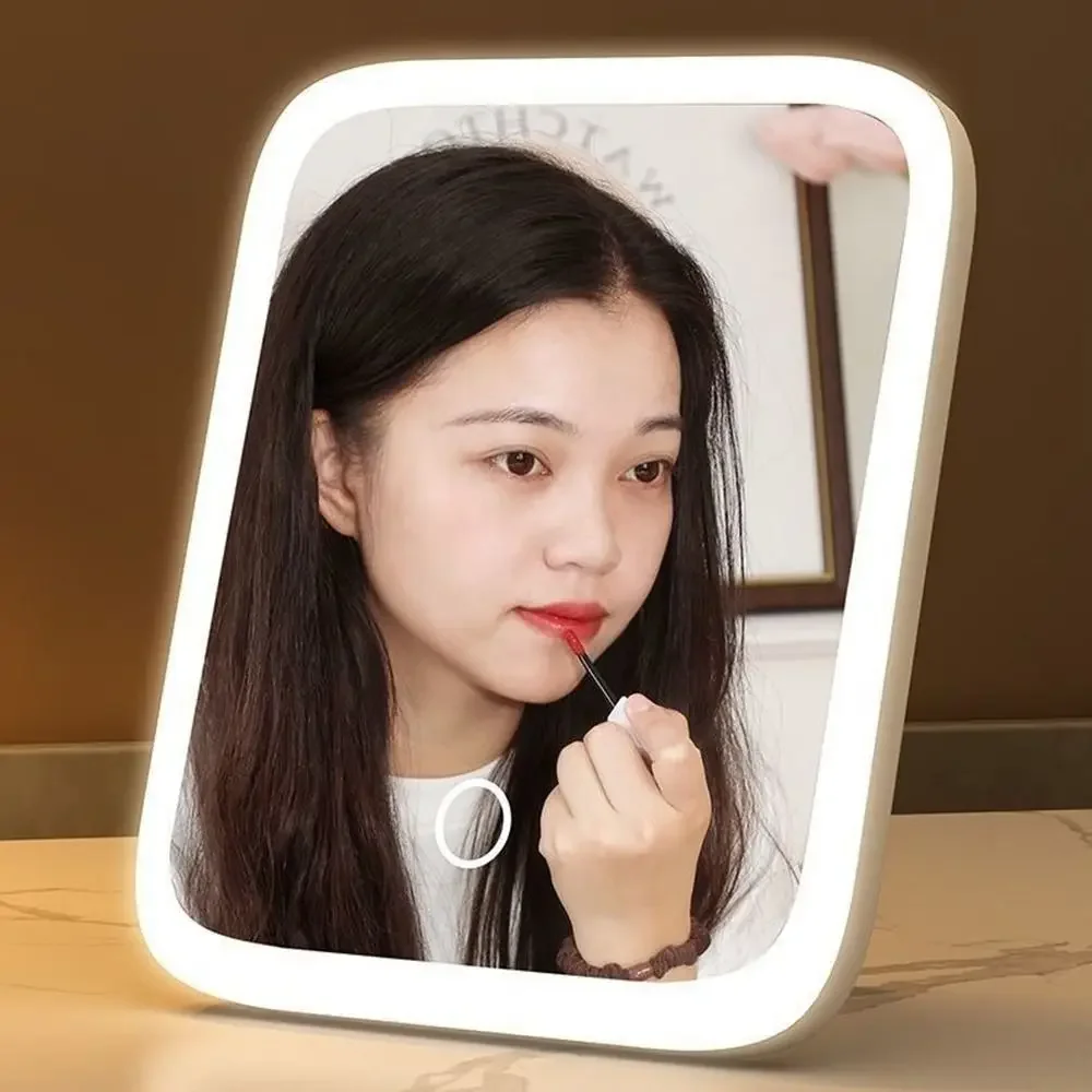 Miroir de maquillage LED, lumière 3 couleurs, 360 °   Rotatif, commande tactile, alimenté par USB, miroir de courtoisie de table pour chambre à coucher, salle de bain, voyage
