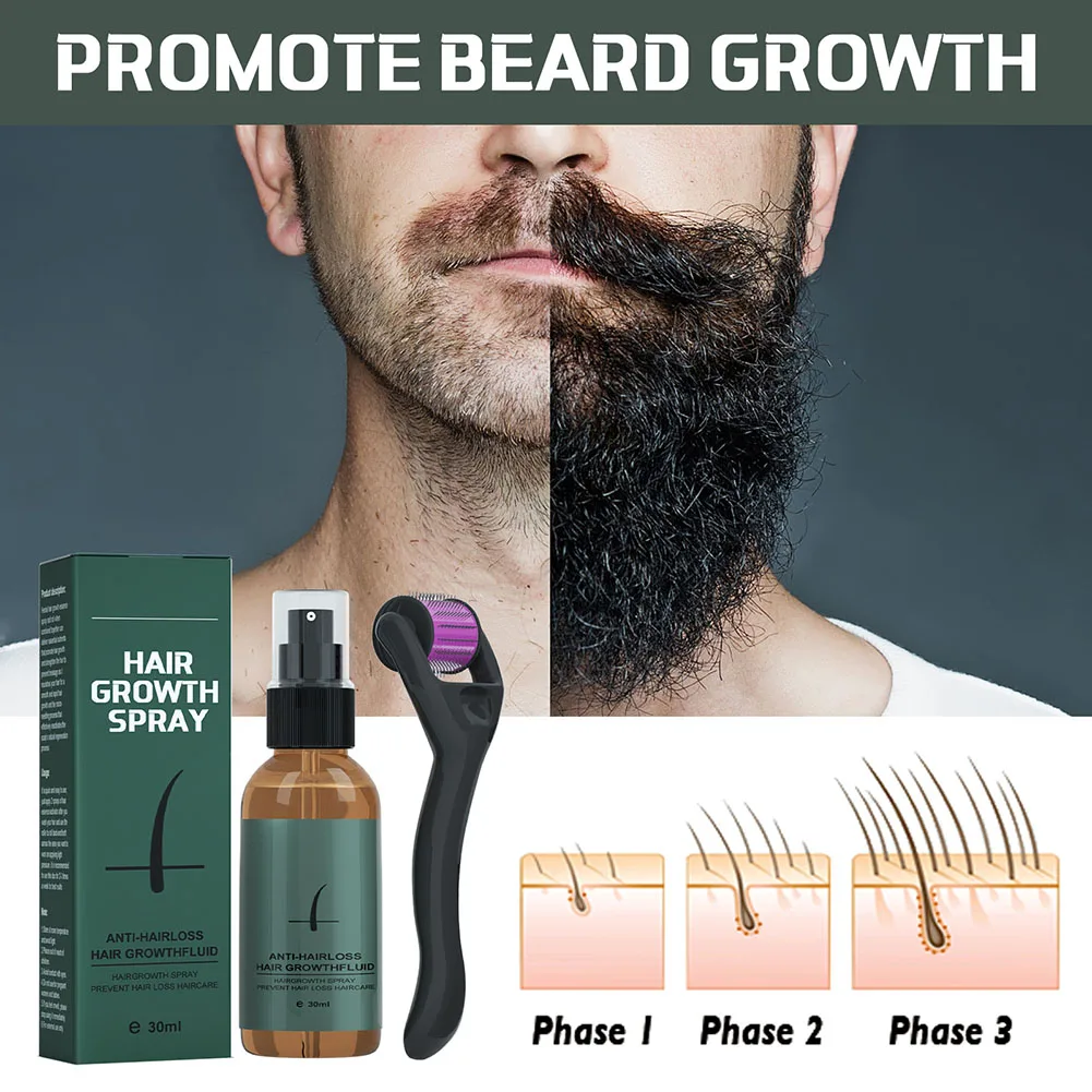 Men's Beard Growth Thicken Spray Body Hair Thicken Solution Treatments Beard Hair Care Product