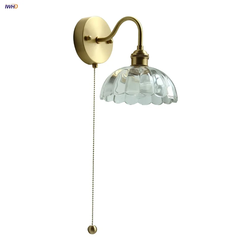 IWHD Pull Chain Switch LED Wall Lamp Sconce Porch Bar Pull Chain Switch Nordic Modern Clear Glass Stair Light Fixture Luminaire