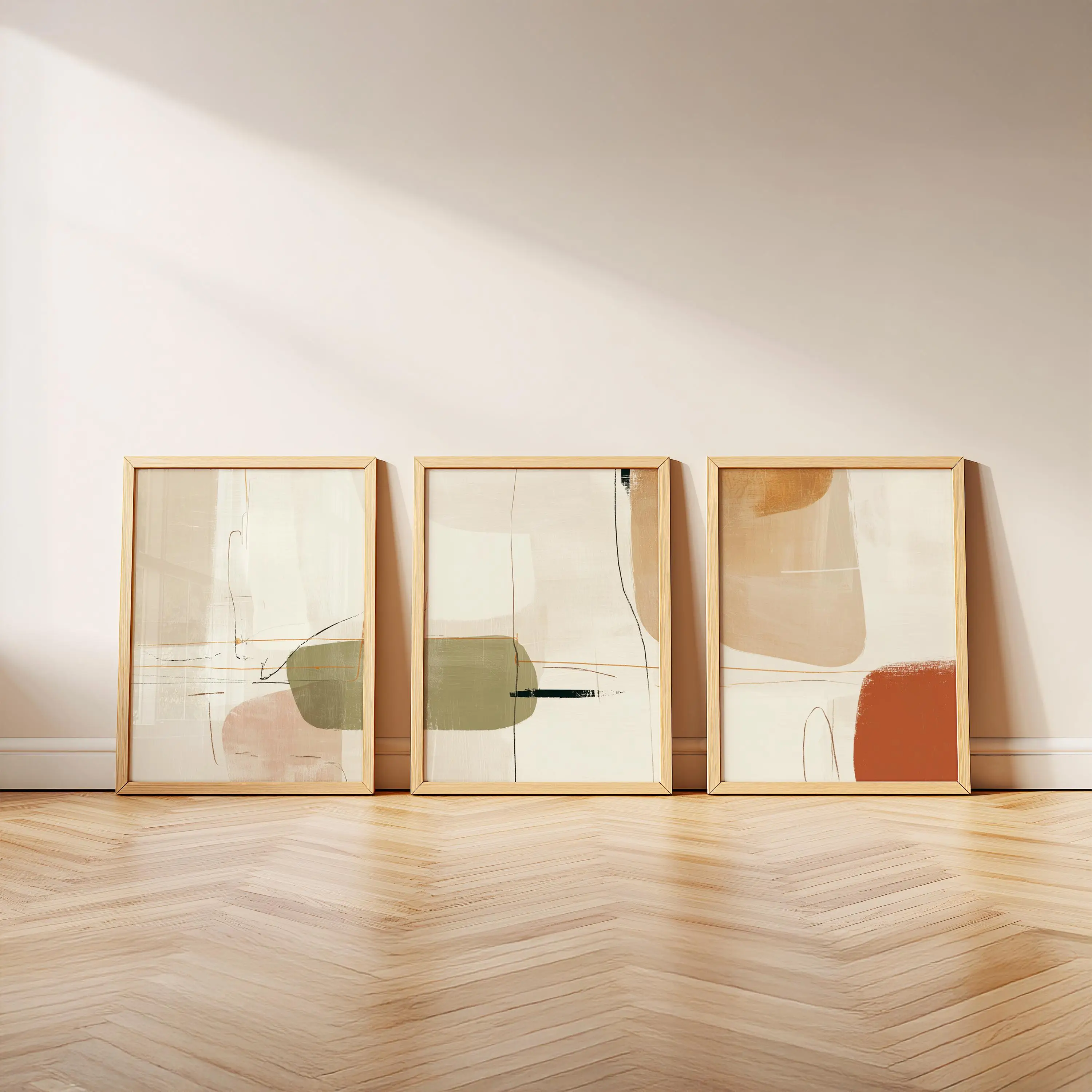 Neutral Abstract Wall Art Set of 3, Modern Minimal Canvas Print, Contemporary Triptych Artwork, Living Room Bedroom Wall Decor