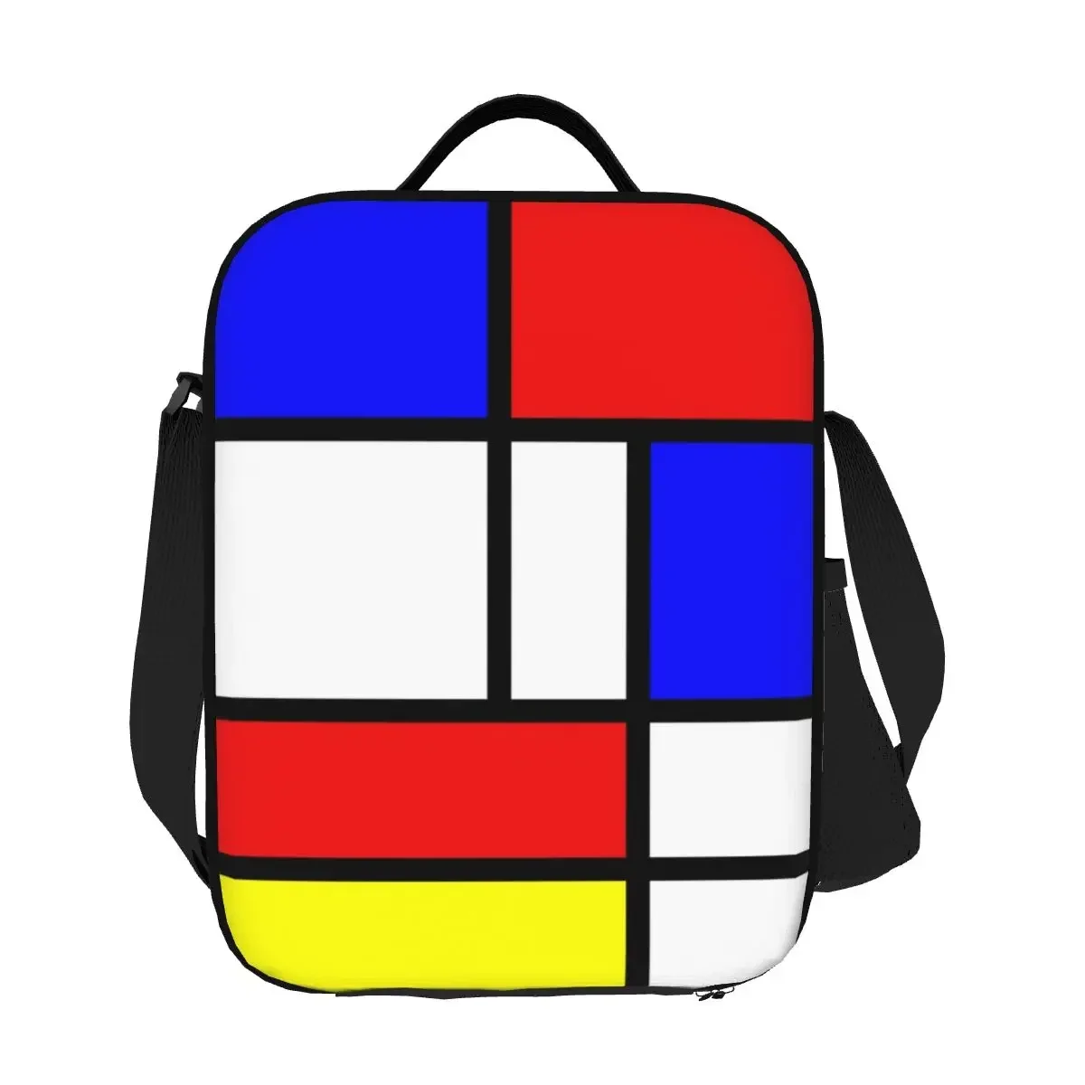 

Yellow Blue Abstract Insulated Lunch Bag School Geometric Modern Leakproof Cooler Thermal Bento Box Women Children