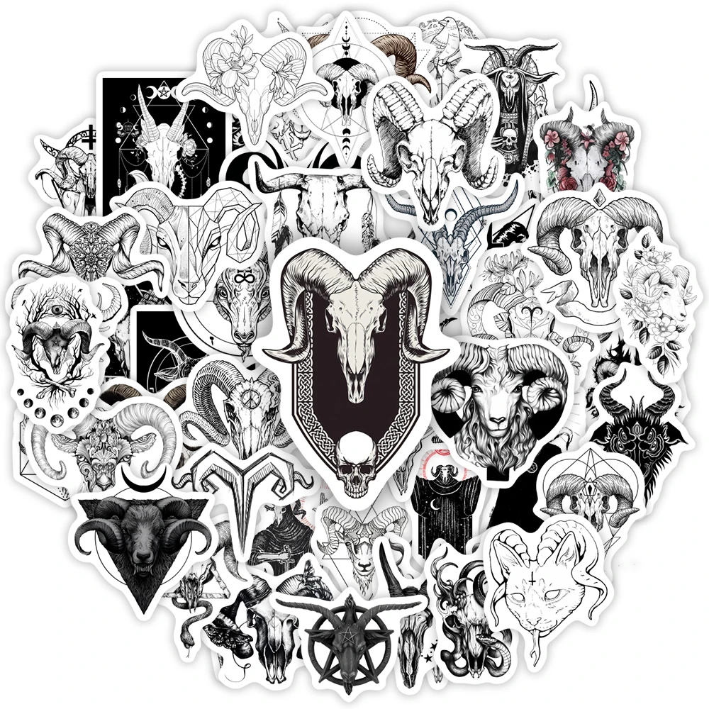 Demon Goat Head Dark Aesthetic Sticker Black White Tattoo DIY Toy Decorative Decal for Phone Luggage Laptop Scrapbook Waterproof