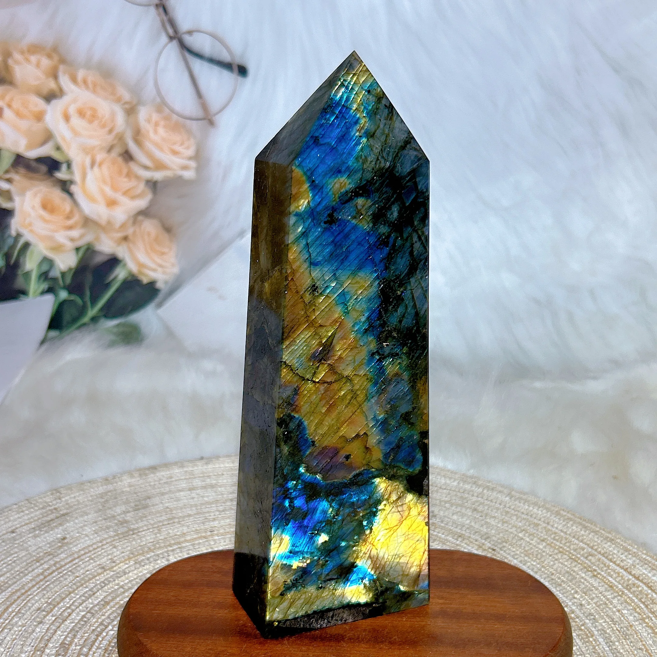 

Healing Natural Crystal Labradorite Big Tower Blue Purple Flashy Point Reiki Energy Ornament Meditation Home Decoration Gift