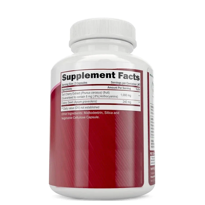 Sour Cherry and Celery Seed Powder Extract 1000mg 60 Capsules Supplied for 1 Month Advanced Uric Acid Cleansing Joint Comfort