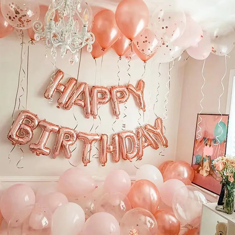 53pcs 10inch Rose Gold Confetti Latex Balloons Happy Birthday Letter Party Decorations Kids Adult Girl Baby Shower Supplies