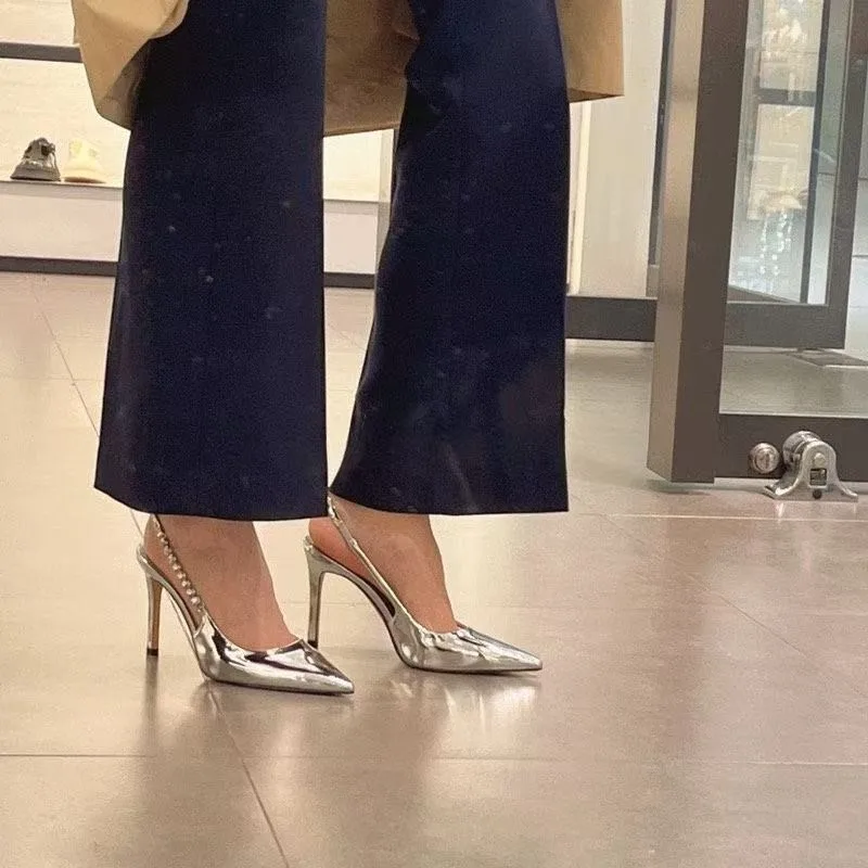 New High-heeled Women's Shoes with Crystal Chains, Elegant Pointed-toe, Thin Heel, Strap-style Summer Sandals