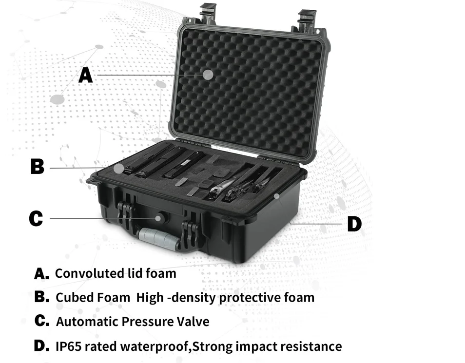 Waterproof Heavy Duty Hard Plastic Carry Case With Foam For Protecting Hard Disk And Small Electronics