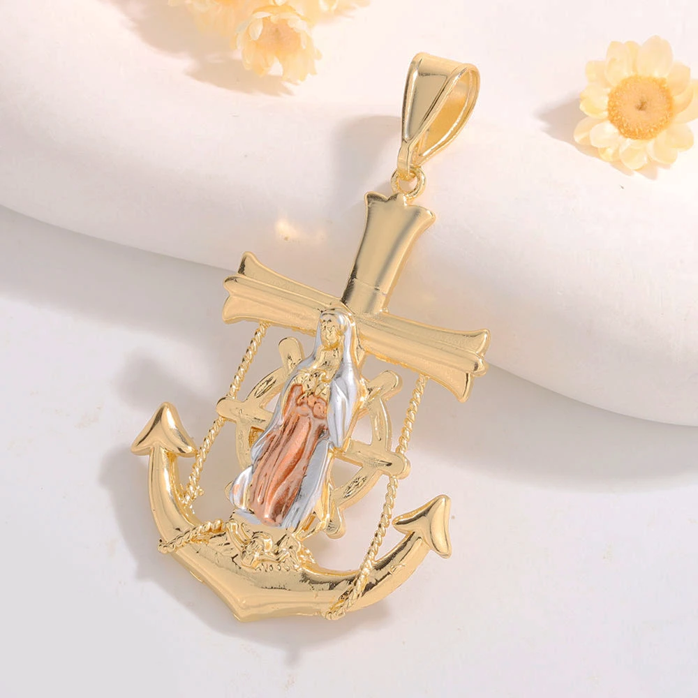 

Luck Fashion Hip-hop Religion Catholic Virgin Mary Tricolor Anchor Personality Necklace Pendant Suitable for Women's Party Gifts
