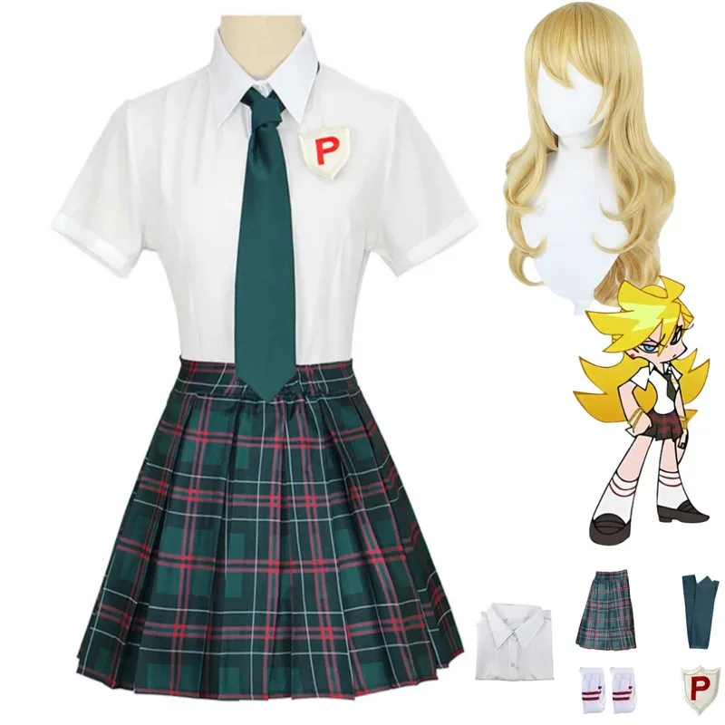 Anime y medias con liguero Panty·Anarchy Cosplay disfraz japonés JK uniforme camisa falda peluca mujer Sexy traje diario 5 5ftu^