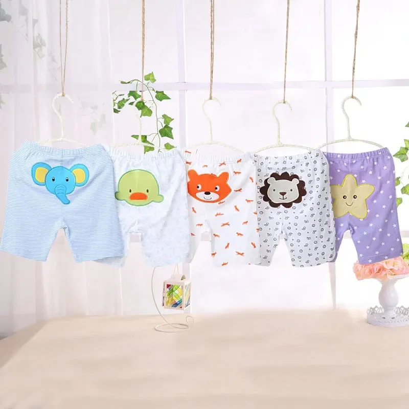 [5Pcs/lot Random Color]Cartoon Print Baby Shorts Cotton Baby Girl Shorts Summer Toddler Unisex Short Pants Newborn Panties