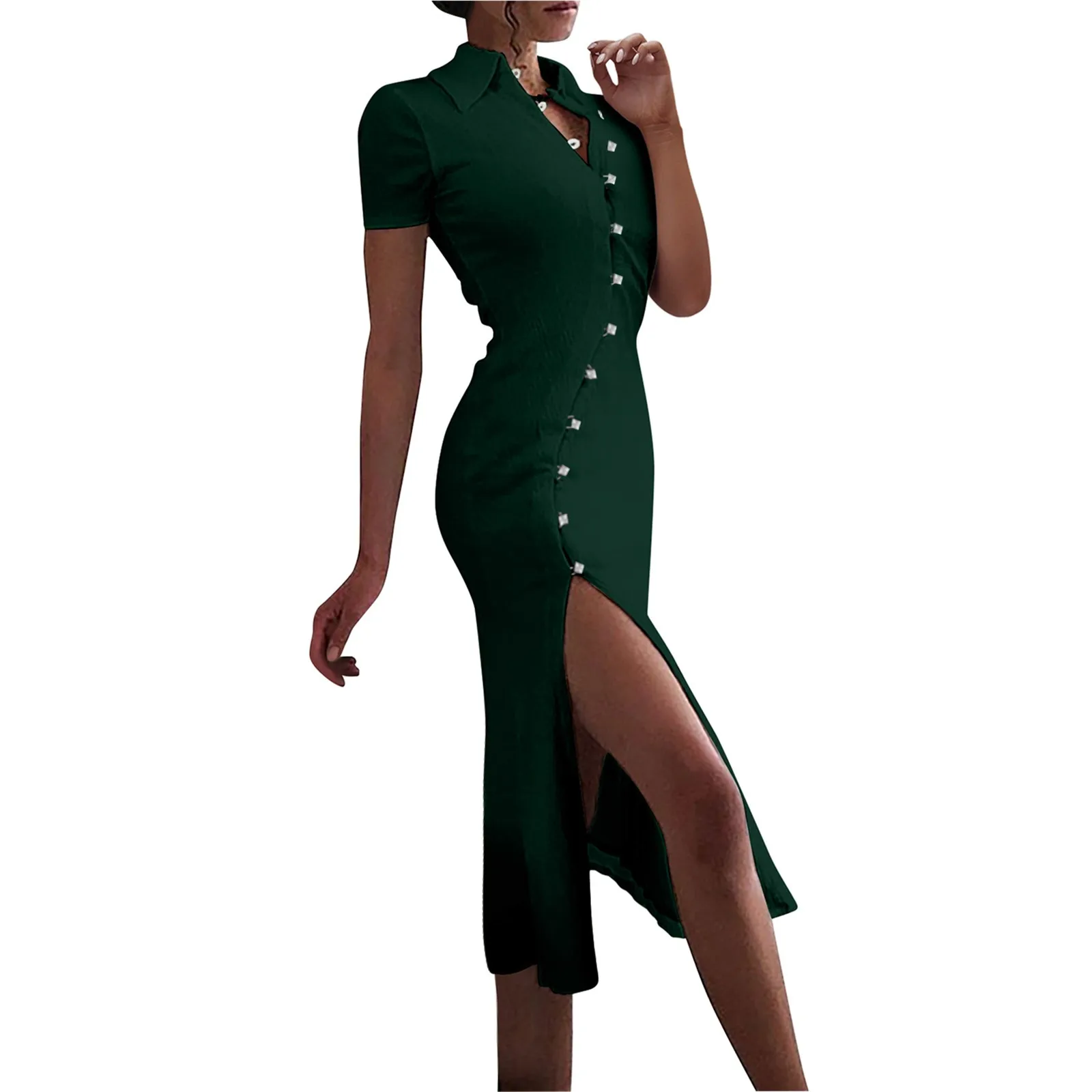 فستان نسائي على طراز شيونغسام صيني مخصص ، ياقة طية صدر ، أزرار ، فتحة جانبية مشطوفة ، تصميم مثير ، موضة عصرية