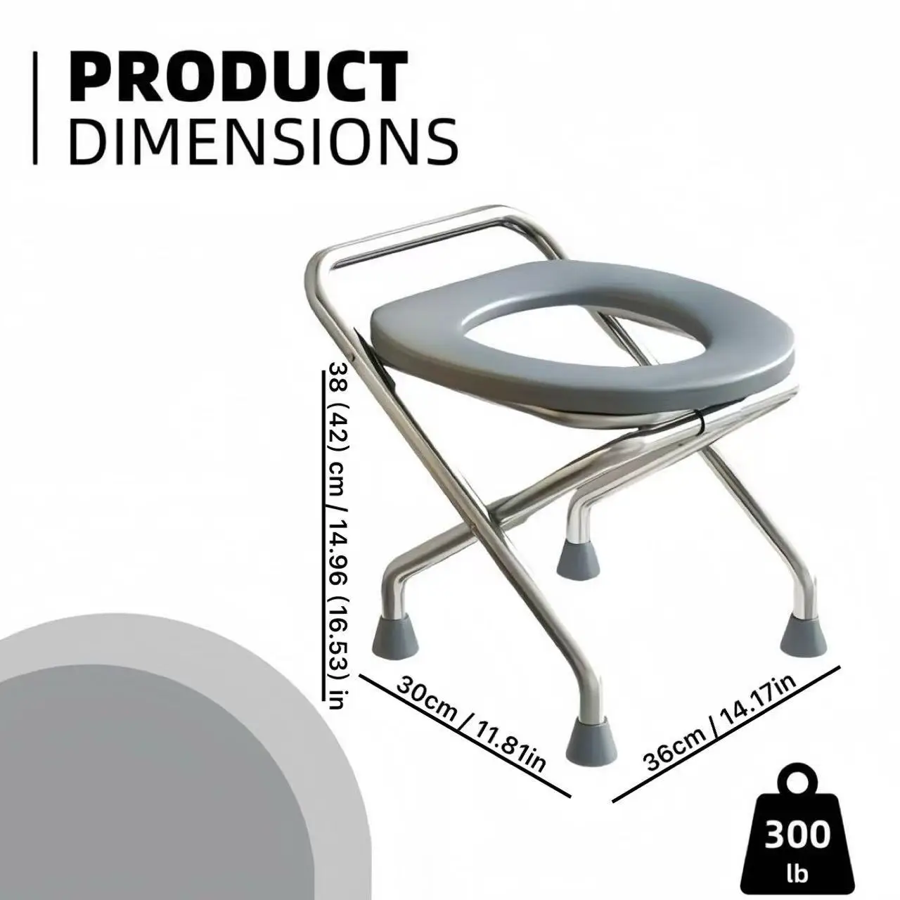 مرحاض من الفولاذ المقاوم للصدأ، طقم مجاني مكون من 3 قطع (وسادة مقعد + وسادة قدم + لوح حمام)، حامل عالي ومستقر، يمكن استخدامه في المرحاض والاستحمام، مناسب للاستخدام الخارجي والداخلي، مناسب لسيناريوهات متعددة