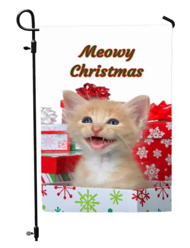 White Double Sided Cat Garden Flag Yard Decor MEOWY CHRISTMAS Xmas Cats 12 x 18