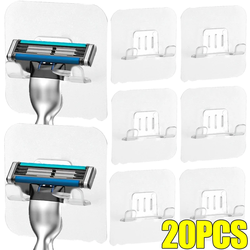 Punch-free Razor Holder Storage Hook Transparent Men Shaving Shaver Holder Self-Adhesive Razor Rack Bathroom Storage Supplies