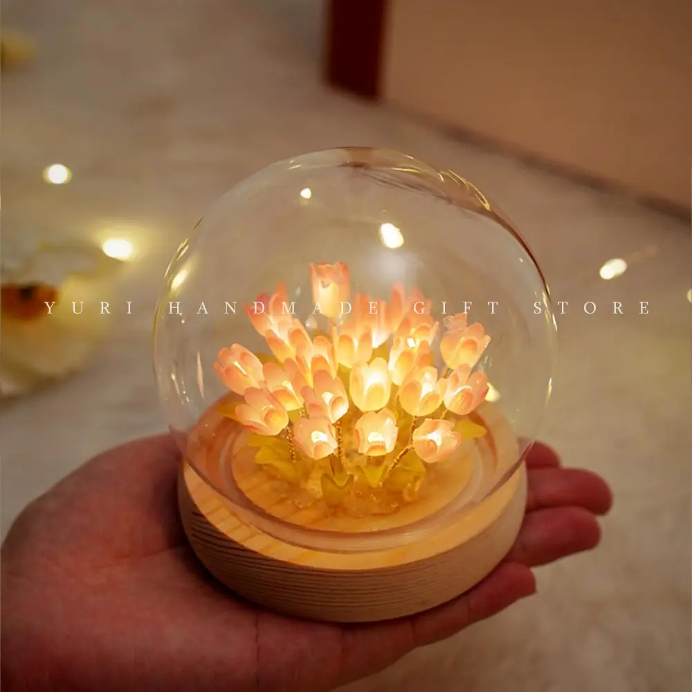 Tulip Night Light Handmade Flowers  DIY Material Home Decoration Holiday Gift Valentine\'s Day For Family Friends Lover Surprise