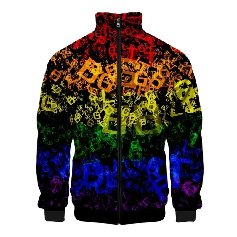 3D Printed LGBT Rainbow Zipper Jacket For Men Women Colorful Pattern Long Sleeves Coat Fashion Street Sports Loose Jackets Tops