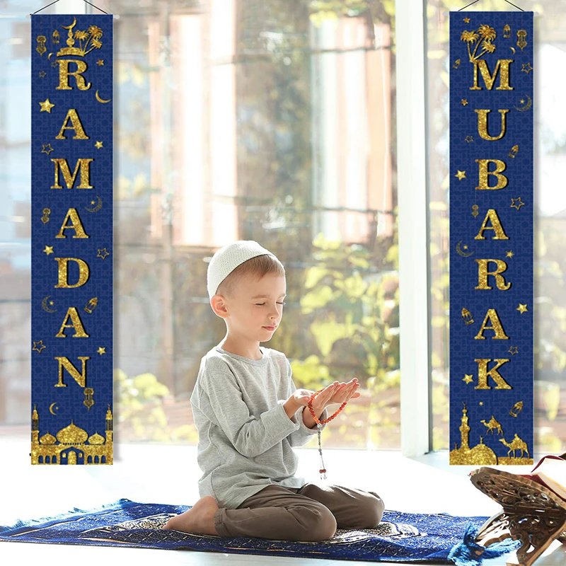 

1Set Eid Mubarak Door Hanging Banner Ramadan Kareem Porch Couplets Garden Outdoor Decor Islamic Muslim Festival Party Supplies