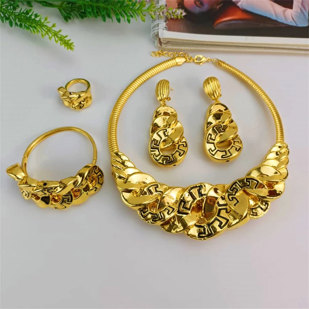 

EMMA Luxury Irregular Big Jewelry for Women Set Romantic Wedding Necklace Engagement Bracelet Twine Ring Piercing Ear